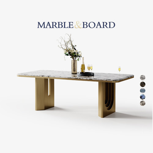 意式轻奢大理石餐桌长方形吃饭桌