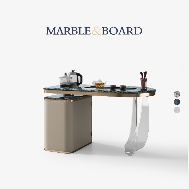 悬浮茶桌茶盘一体天然大理石轻奢