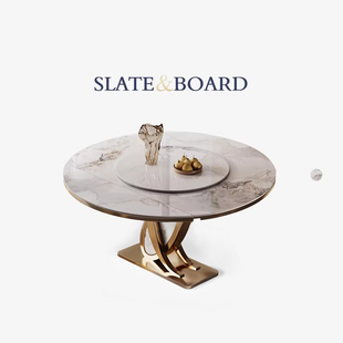 Mobeier 轻奢岩板餐桌可伸缩小户型家用方变圆两用意式饭桌椅组合