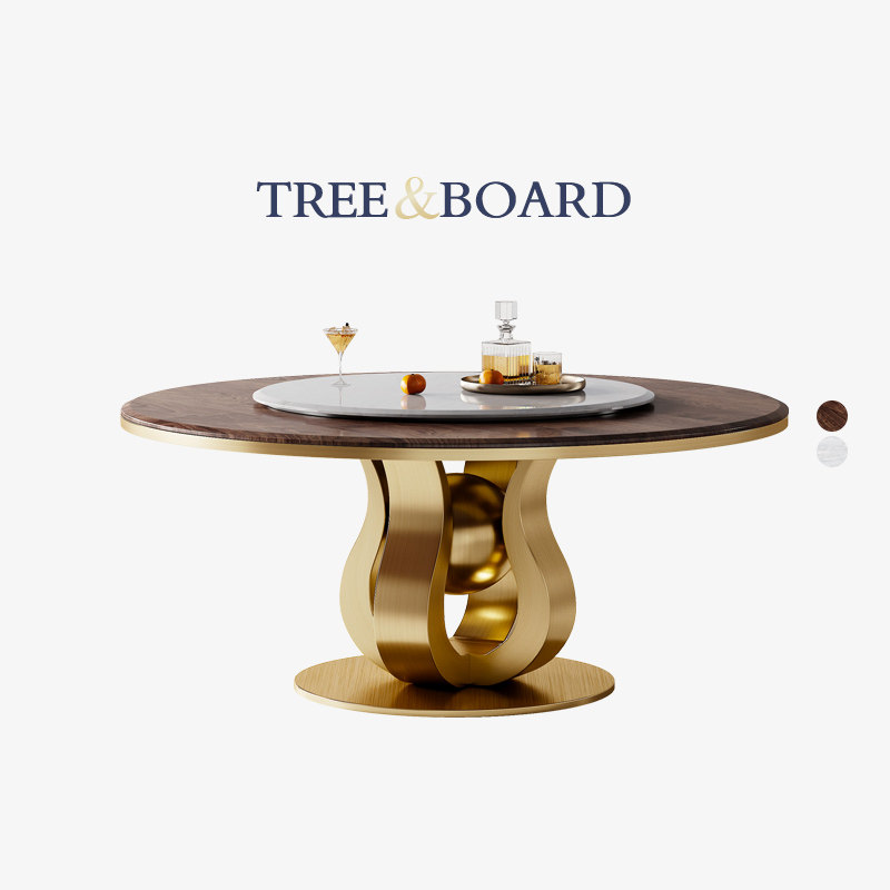 胡桃木圆形实木餐桌别墅高端饭桌
