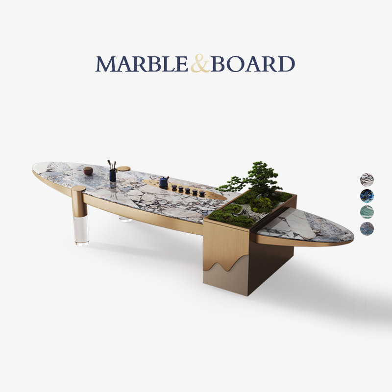 天然奢石茶桌办公桌一体两用轻奢