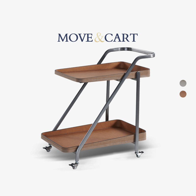 马鞍皮小推车沙发边几可移动客厅