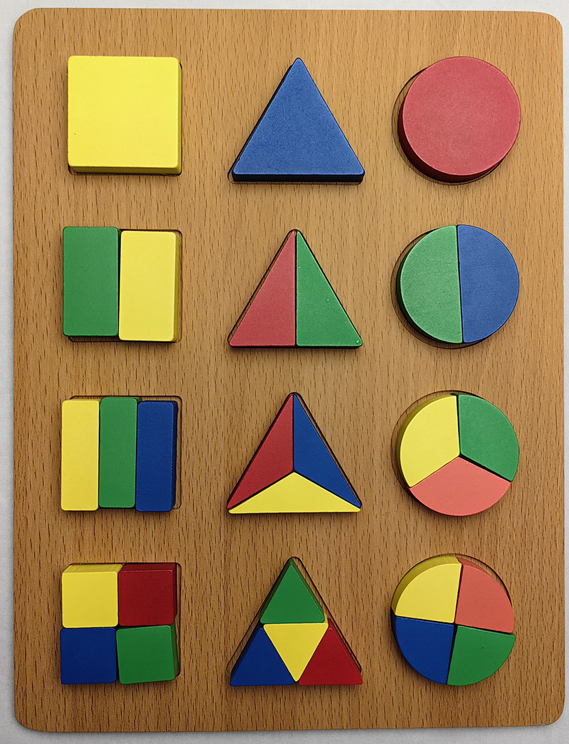 分数几何形状板立体拼图形状配对积木儿童益智木制玩具长正圆方形