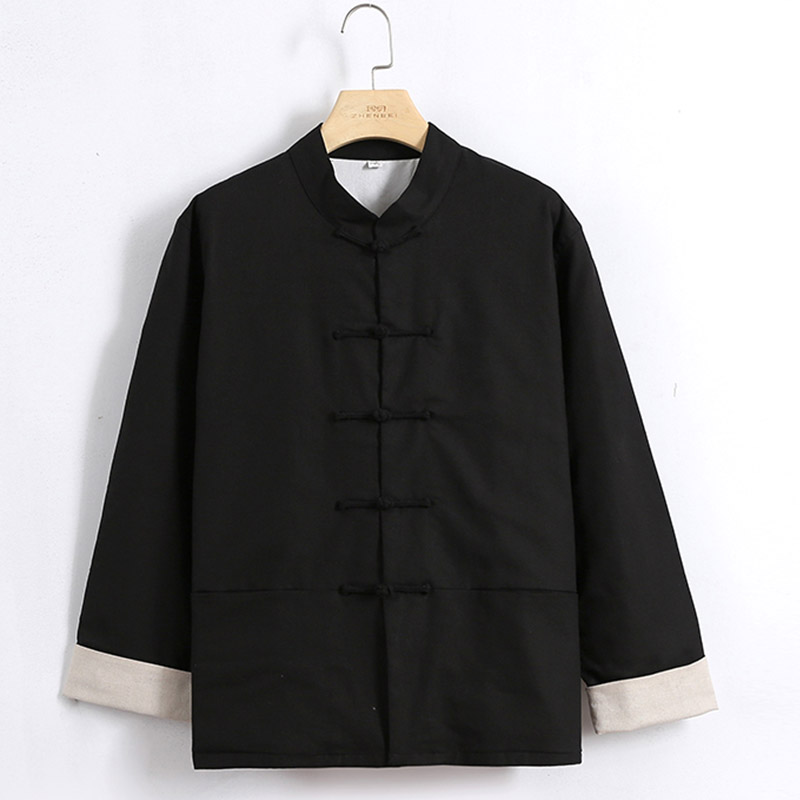 唐装男青年中国风汉服复古风亚麻中式男装春秋外套棉麻长袖居士服
