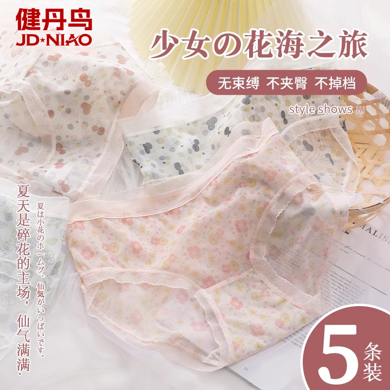 纯棉裆性感网纱中腰内裤女
