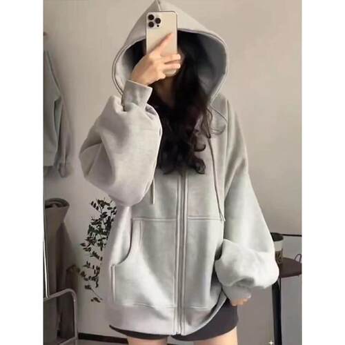 连帽拉链卫衣加绒加厚开衫卫衣女
