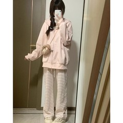 美式穿搭加绒加厚卫衣女秋冬oversize连帽棒球服拉链开衫大码外套