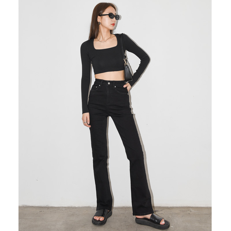 美式辣妹风直筒牛仔裤黑色