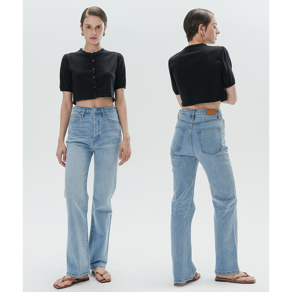 ZUCCOS 340系列 夏季薄款弹力显瘦高腰九分直筒牛仔裤女浅蓝色