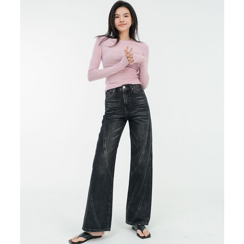 秋冬黑色直筒牛仔裤休闲百搭