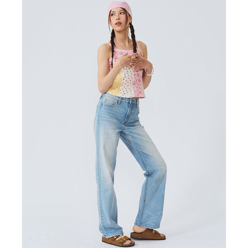 美式复古基础直筒牛仔裤水洗