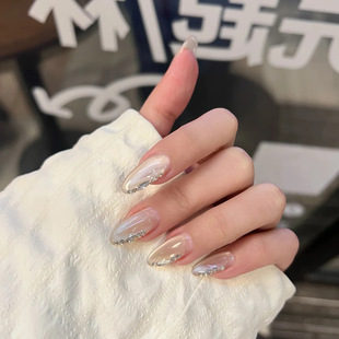 月光千金美甲猫眼手绘花钻石美甲高级感显白裸色甲片成品