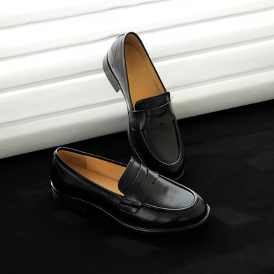 盛先生 2026春季新款英伦风乐福鞋女中跟真皮软底单鞋黑色小皮鞋