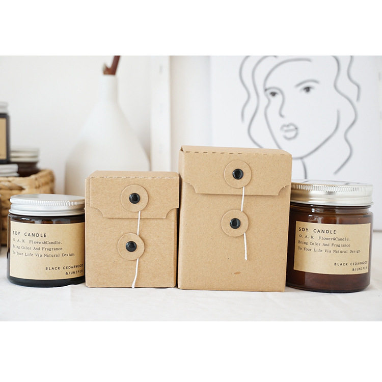 牛皮纸瓦楞包装盒茶色玻璃瓶蜡杯自制包装盒文件袋封口样式礼品盒