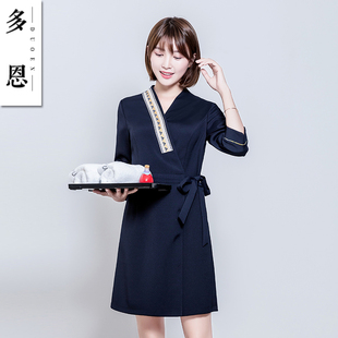 足浴按摩工装 多恩美容院工作服女连衣裙春季 spa技师工作服女气质