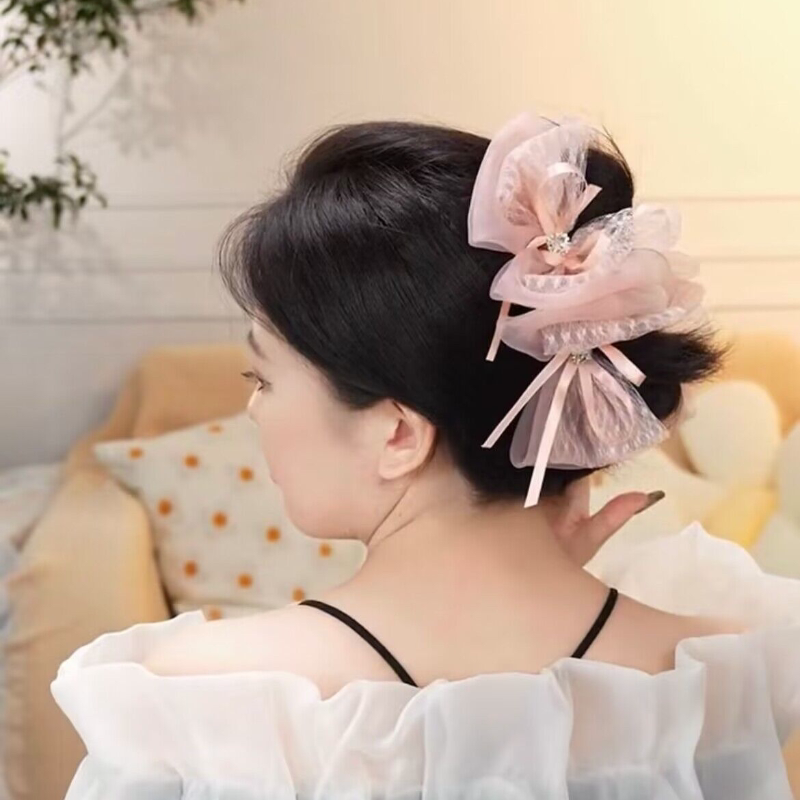 双子星网纱抓夹蝴蝶结水钻夹子发量多盘发鲨鱼夹后脑勺发夹发饰女