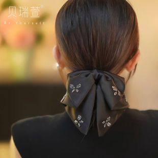 后脑勺半扎发夹 蝶·雨 轻奢赫本风高级感缎面蝴蝶结抓夹女新款