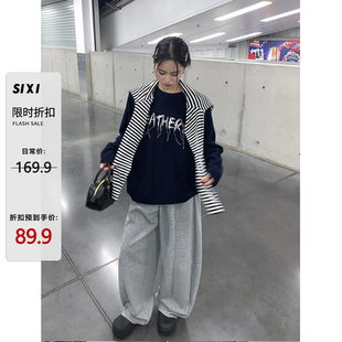SIXI四喜家秋季 流苏毛线手工挂毛圆领毛衣女宽松绵羊毛针织衫