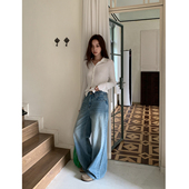 女显瘦百搭阔腿拖地裤 时髦搭子肌理感直筒牛仔裤 四季 SIXI四喜家
