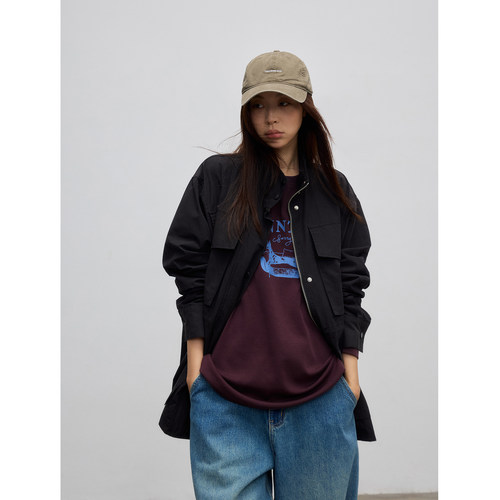 立领多口袋工装棉服外套女