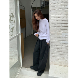 女秋冬休闲阔腿老爹裤 SIXI四喜家 裤 抽绳毛呢直筒西装 雅致松弛感