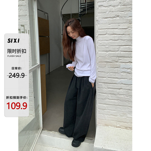 SIXI四喜家 雅致松弛感 抽绳毛呢直筒西装裤女秋冬休闲阔腿老爹裤