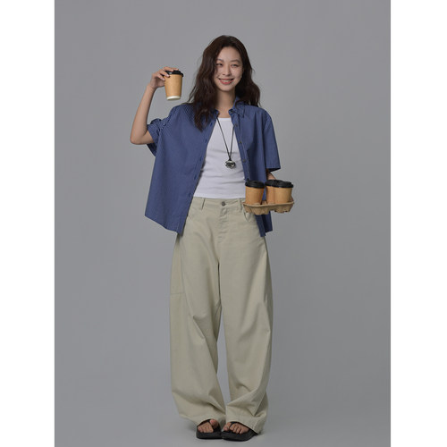 弧形分割线牛仔裤廓形弯刀裤