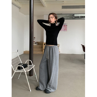 运动裤 SIXI四喜家 女秋冬舒适休闲裤 抽绳绒感直筒卫裤 自洽松弛感