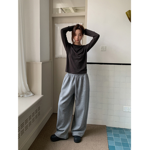 女秋冬加厚阔腿直筒拖地长裤 加绒抽绳休闲裤 暖调随行 SIXI四喜家