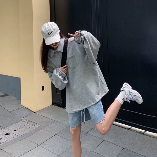 Свитшот с молнией, осенний, на молнии, в корейском стиле, свободный крой