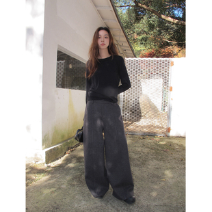 SIXI四喜家 步履弧光 弯刀休闲廓形毛呢西裤女秋冬阔腿裤杨桃裤