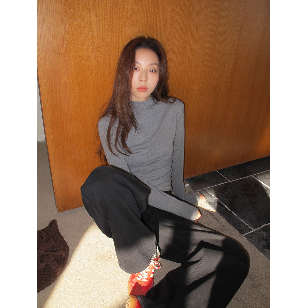 SIXI四喜家 秒变小骨架修身弹力罗纹长袖T恤女百搭针织衫打底衫