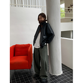 女秋冬宽松廓形弯刀休闲裤 复古水洗绿牛仔裤 彼得旧街 SIXI四喜家