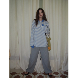 T恤女秋季 撞色翻领条纹长袖 宽松polo上衣 柏林艺术生 SIXI四喜家