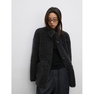 SIXI四喜家 雪落松林 灰色皮毛一体羊羔毛外套女宽松保暖加厚棉衣