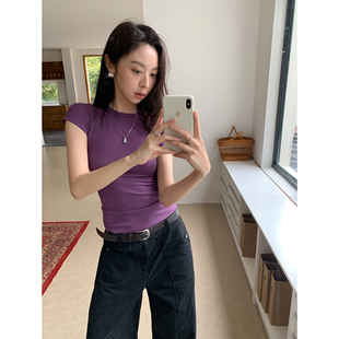 SIXI四喜家 美式曼妙 云柔软肤小飞袖纯色短袖t恤女修身显瘦上衣