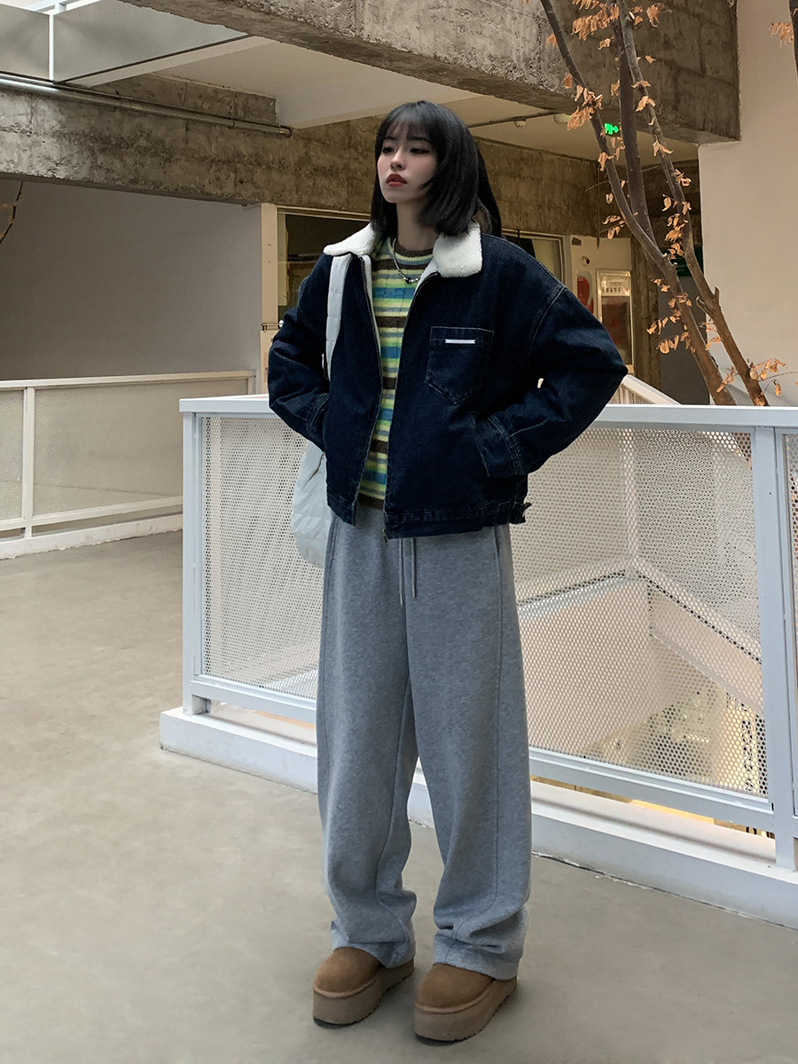 加绒韩版高腰长裤舒适显瘦