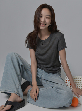 SIXI四喜家 舒适纸片人/撞色细条纹短款T恤女夏简约休闲短袖上衣