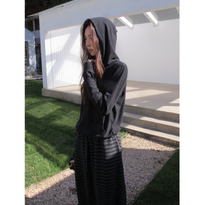 SIXI四喜家 解构瘦瘦衫 绒感合身连帽开衫女秋冬内搭叠穿薄卫衣