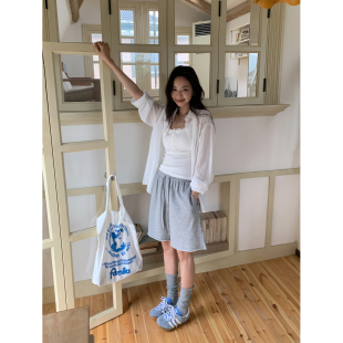 SIXI四喜家 极简白章 夏日清爽白色褶皱感衬衫女宽松慵懒防晒衬衣