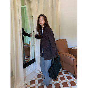 工装 SIXI四喜家 外套女秋季 复古深咖麂皮绒西装 夹克上衣 循迹柏林
