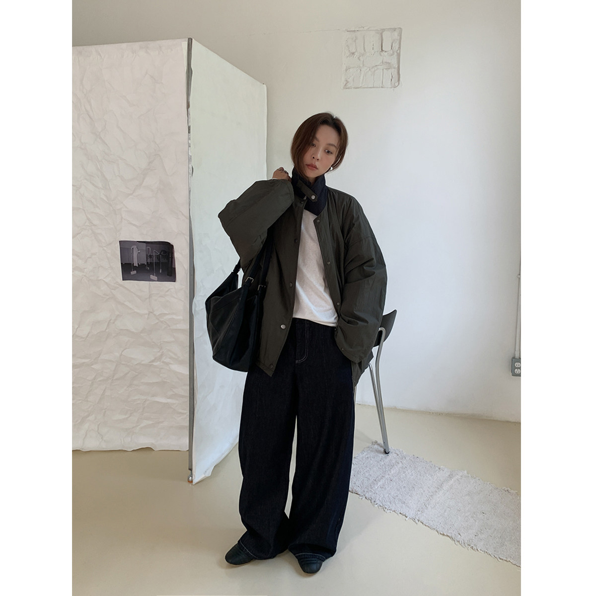 复古撞色格纹军绿两面穿棉衣