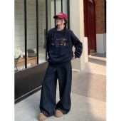 休闲拖地裤 SIXI四喜家 女秋冬显瘦阔腿裤 原色复古直筒牛仔裤 经典