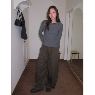 SIXI四喜家 自在呼吸 绒感圆领条纹长袖T恤女秋冬柔软内搭打底衫