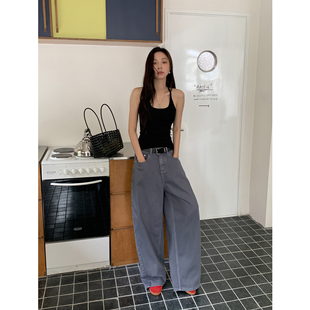 SIXI四喜家 雾蓝日记 复古水洗阔腿老爹牛仔裤女夏宽松慵懒休闲裤