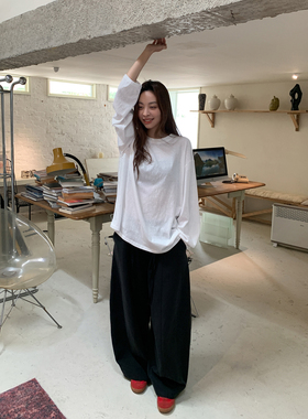 SIXI四喜家 万年小白Tee 圆领白色长袖T恤女春夏宽松慵懒罩衫上衣