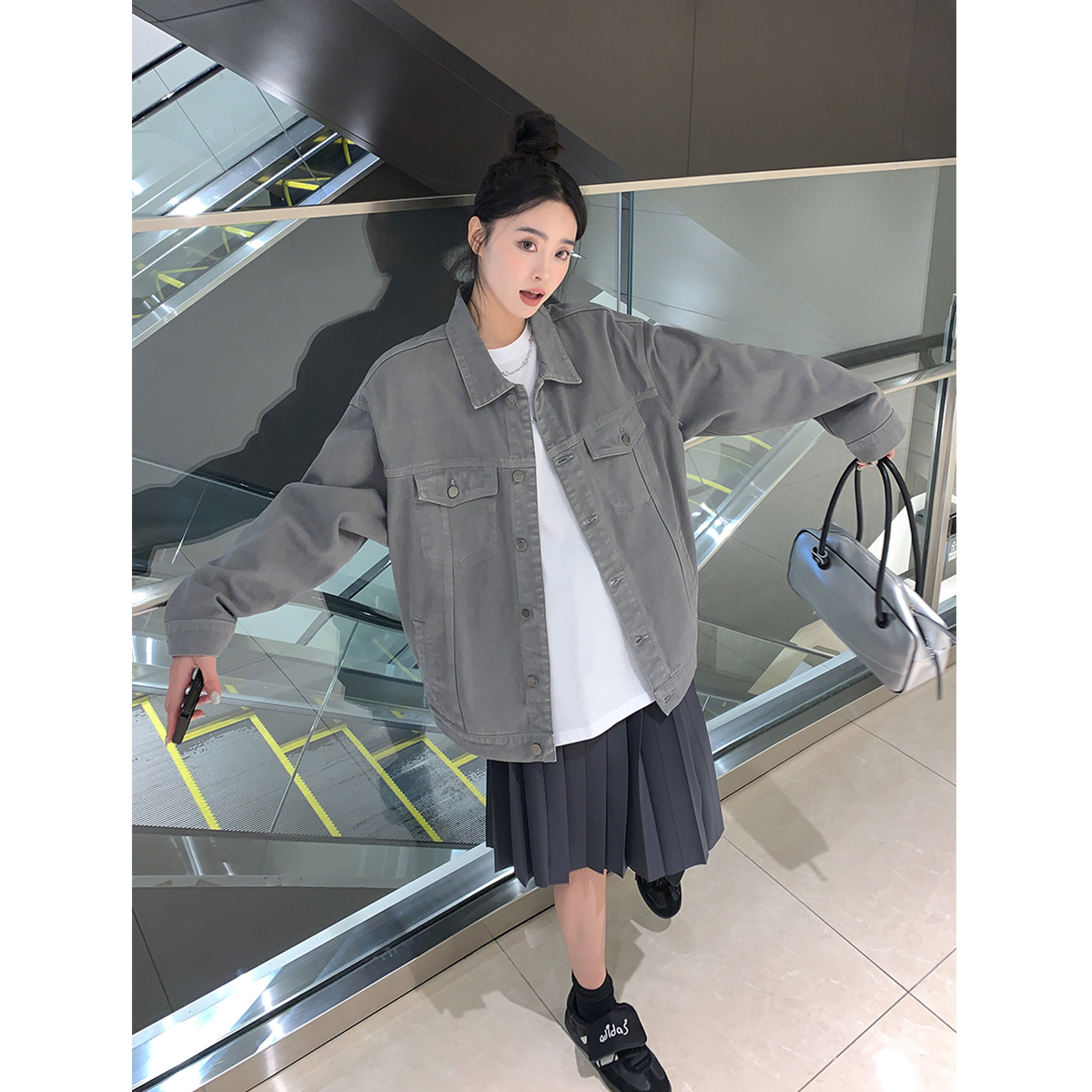 SIXI四喜家灰绿牛仔外套