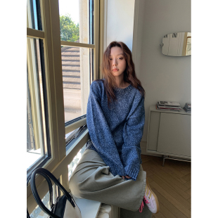 宽松慵懒针织上衣 复古杂色圆领毛衣女秋季 SIXI四喜家 北欧胶片