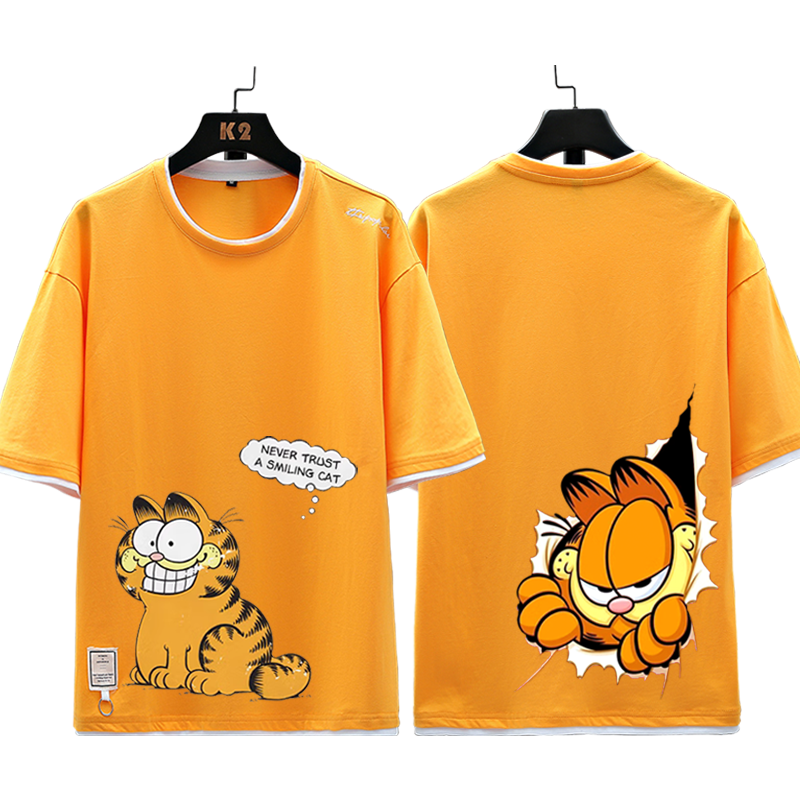 加菲猫卡通周边短袖联名款夏季纯棉T恤男女百搭休闲半袖衣服ne