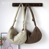 加棉菱格绗缝月牙饺子斜挎包 偶然包铺 秋季 韩系复古大容量女包包